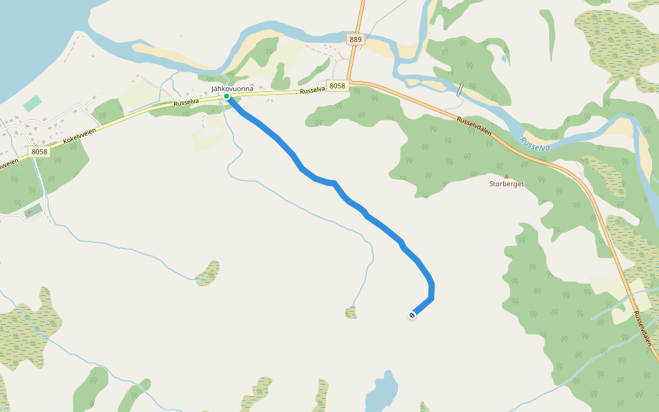 Áideguora Ruoššavárrái walking route map in Kokelv