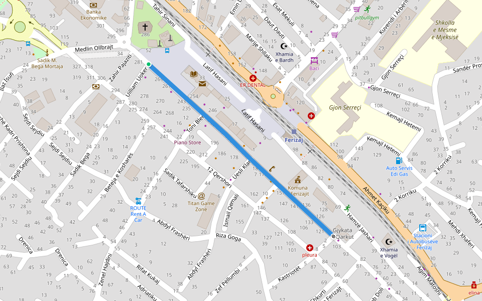 Dëshmorët e Kombit walking route map in Ferizaj