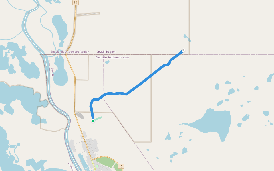Skidoo Trail walking route map in Inuvik