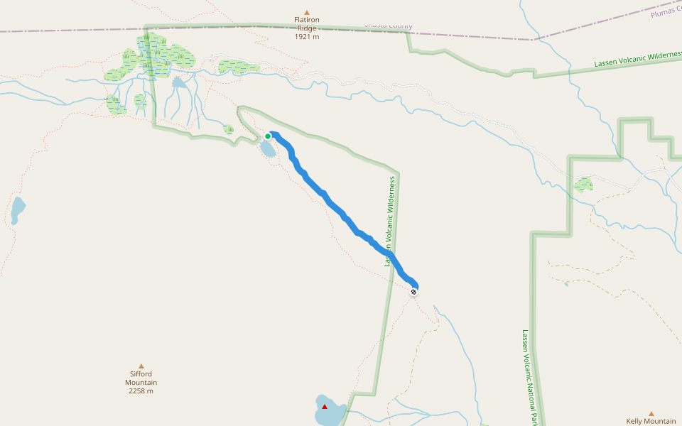 Pacific Crest Trail walking route map in Drakesbad
