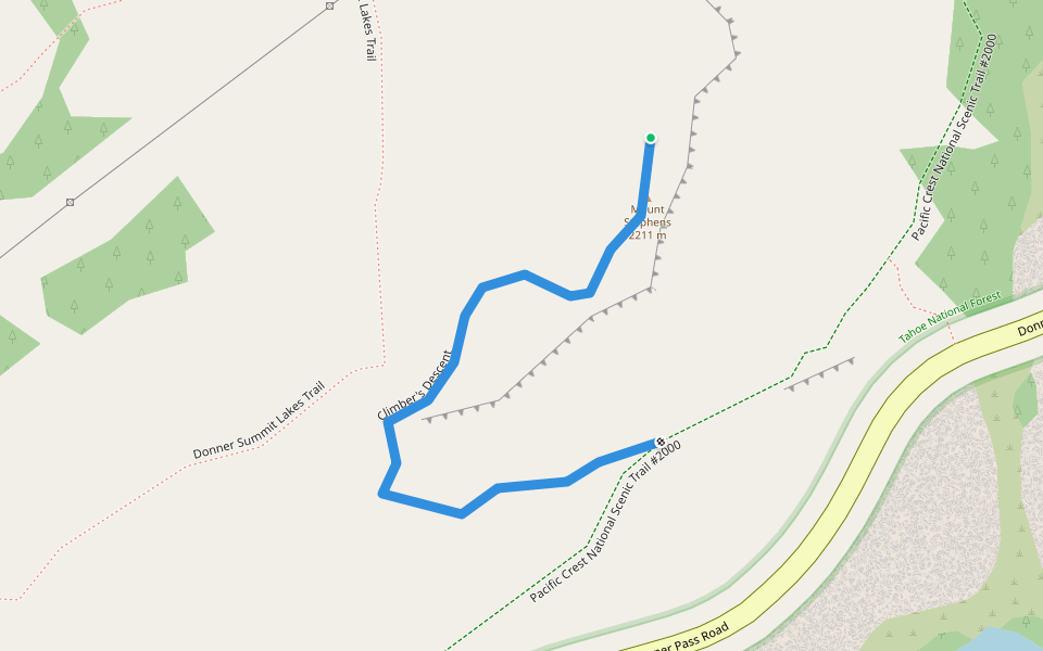 Climber's Descent walking route map in Truckee