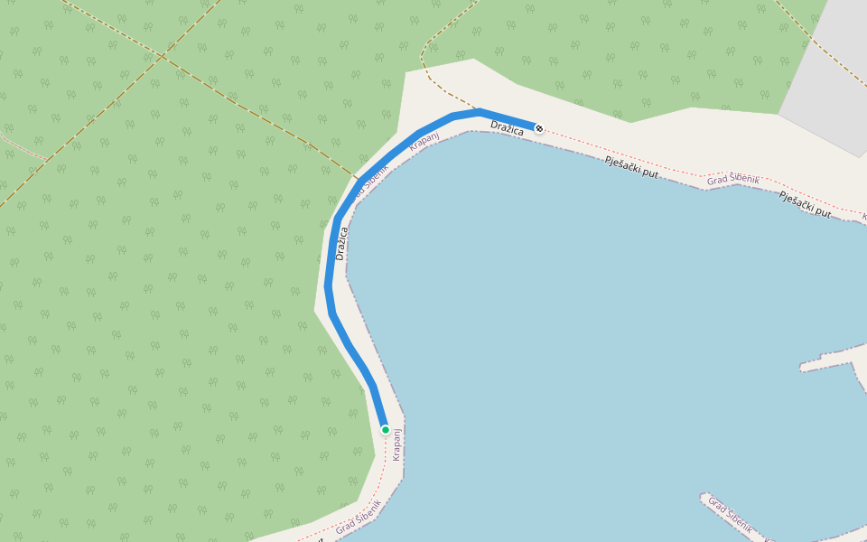 Dražica walking route map in Krapanj
