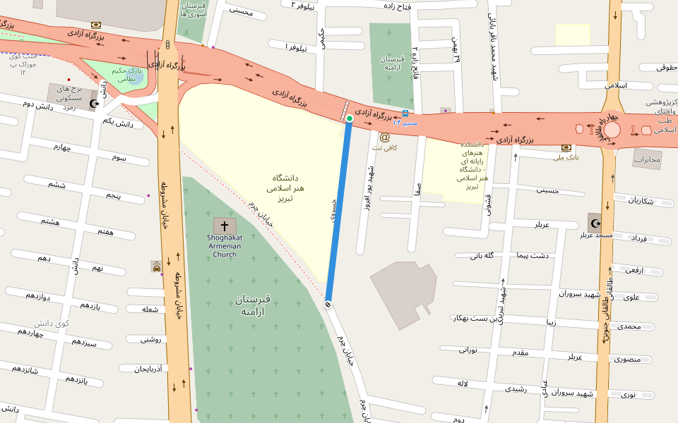 خسروی walking route map in Tabriz