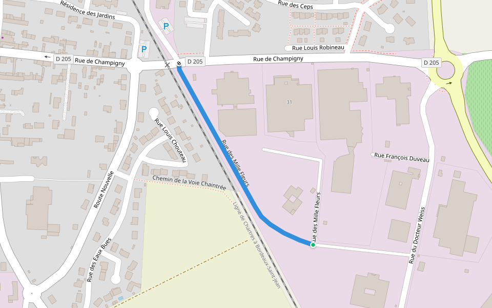 Rue des Mille Fleurs walking route map in Bellevigne-les-Châteaux