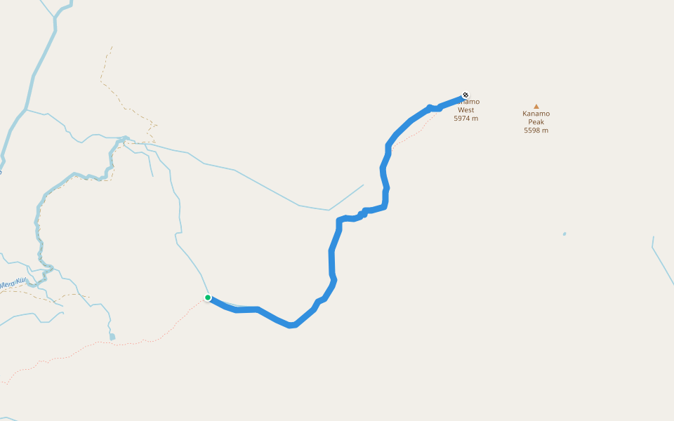 Base Camp to Kanamo Peak walking route map in Dhar Dum Bachen