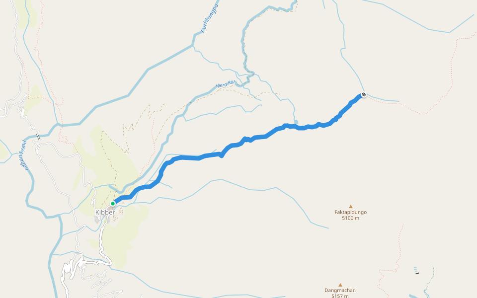 Trek To Kibber to Kanamo Base Camp walking route map in Kibber