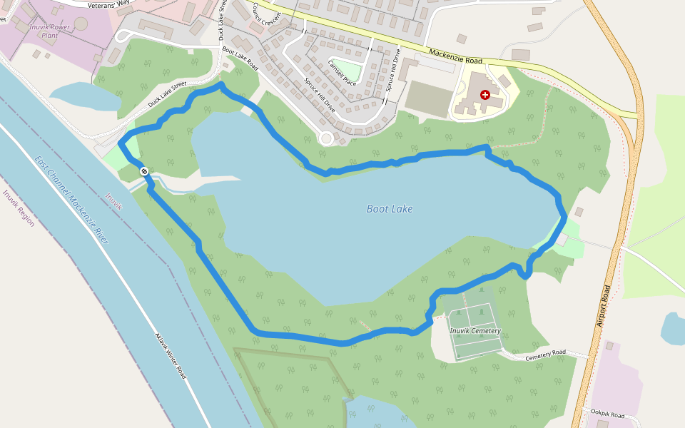 Boot Lake Trail walking route map in Inuvik