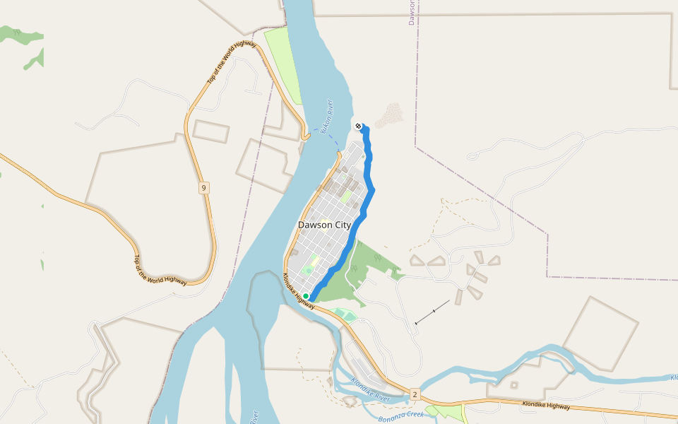 9th Avenue Trail walking route map in Dawson City