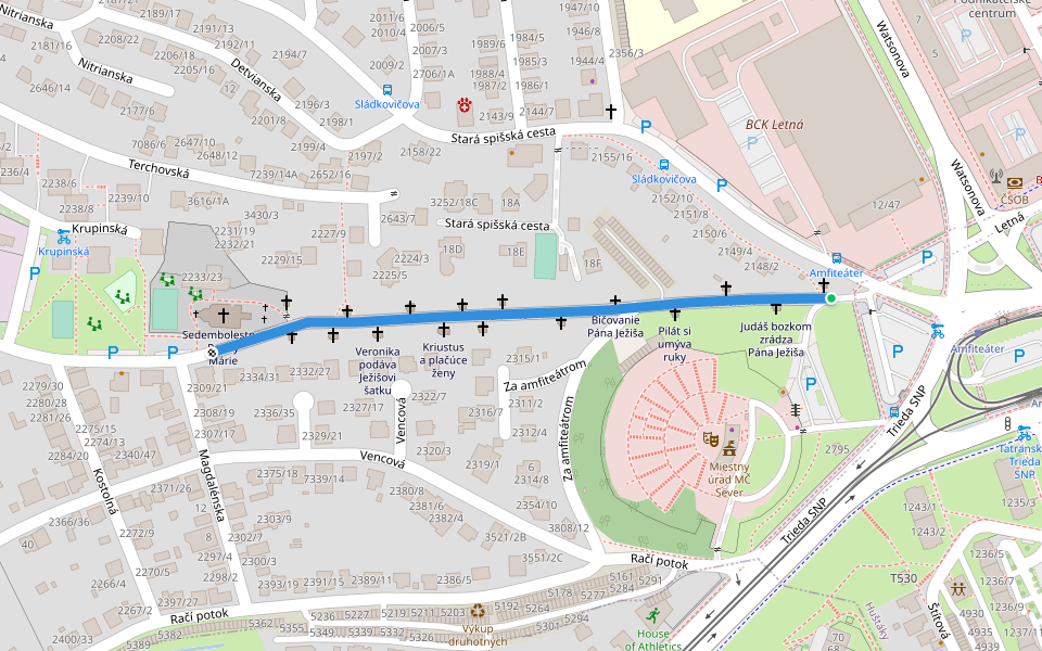 Na Kalvárii walking route map in Košice