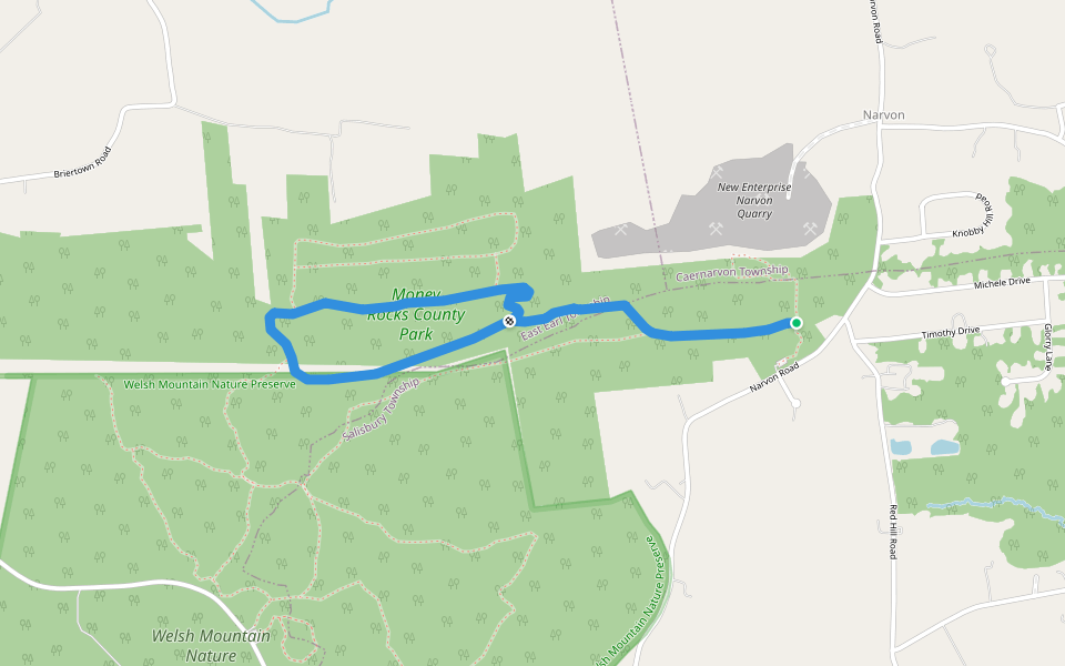 Money Rocks Cockscomb Trail walking route map in Narvon