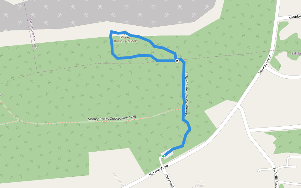 Money Rocks Overlook Trail walking route map in Narvon