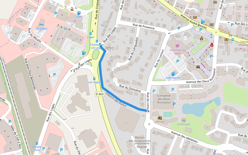 Chemin des Poilus walking route map in Chantepie