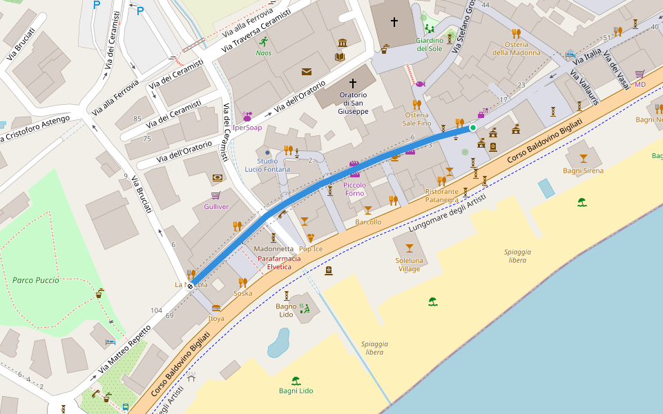 Via Matteo Repetto walking route map in Albissola Marina