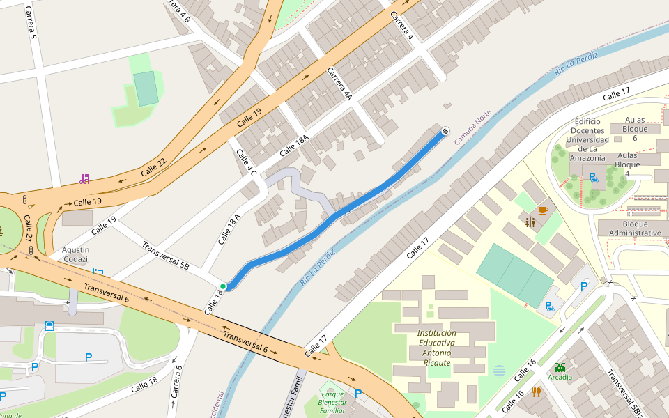 Calle 18 walking route map in Florencia