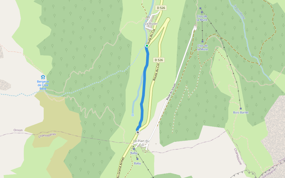 Chemin Rivier - Col d'Ornon walking route map in Ornon