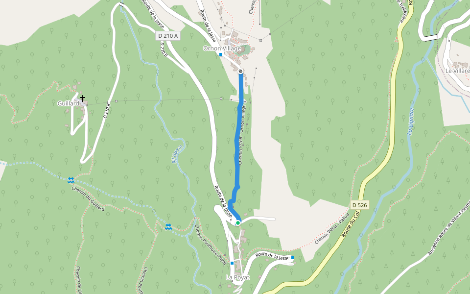 Chemin Poyat - Ornon Village walking route map in Ornon
