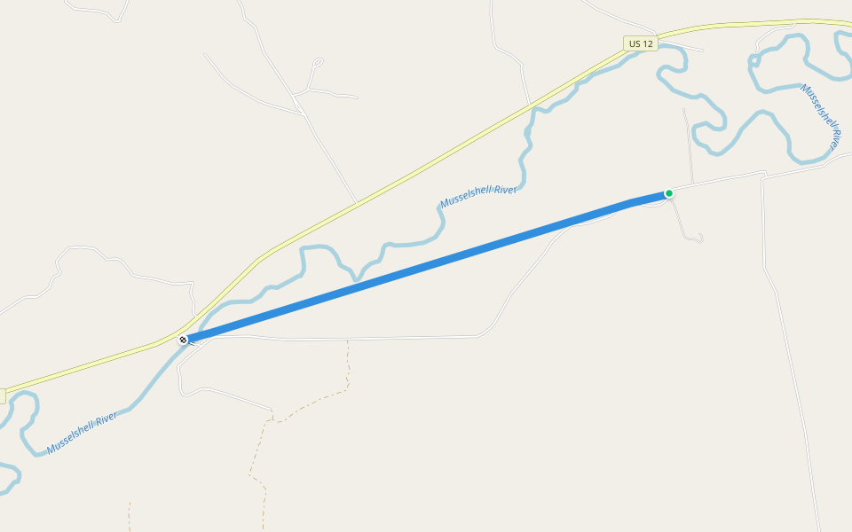 Chicago, Milwaukee, St. Paul and Pacific Railroad walking route map in Roundup