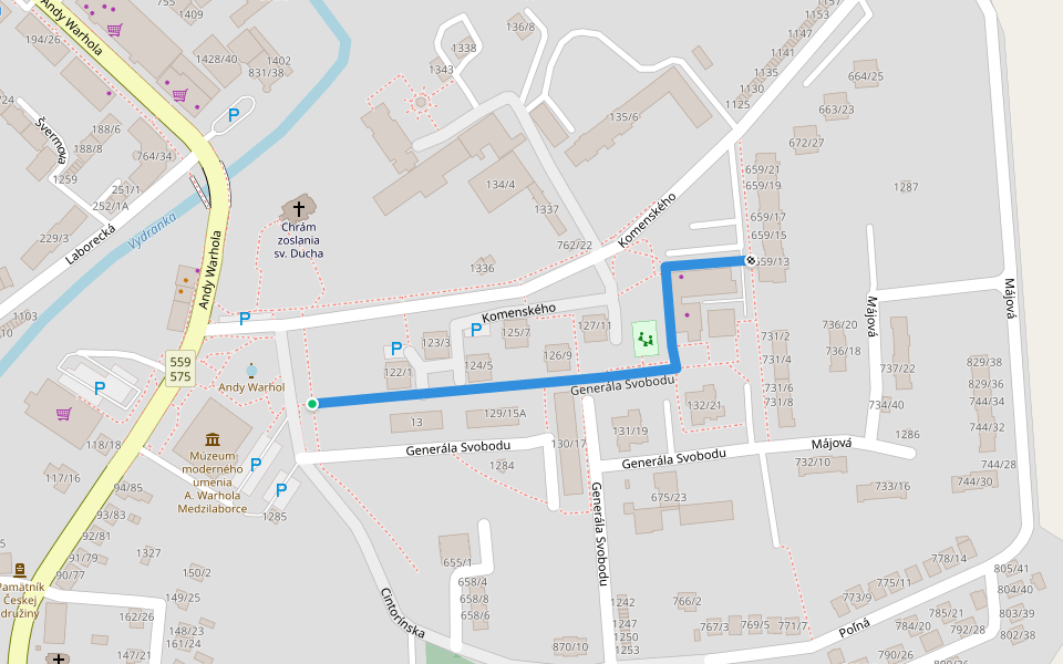 Generála Svobodu walking route map in Medzilaborce