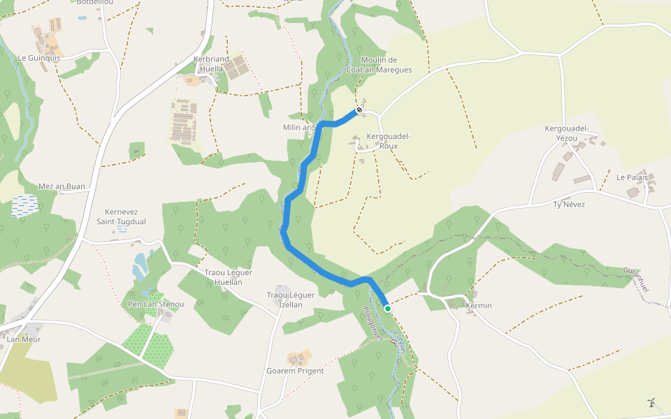 Randonnée Entre sommet de fond de vallée walking route map in Pont-Melvez