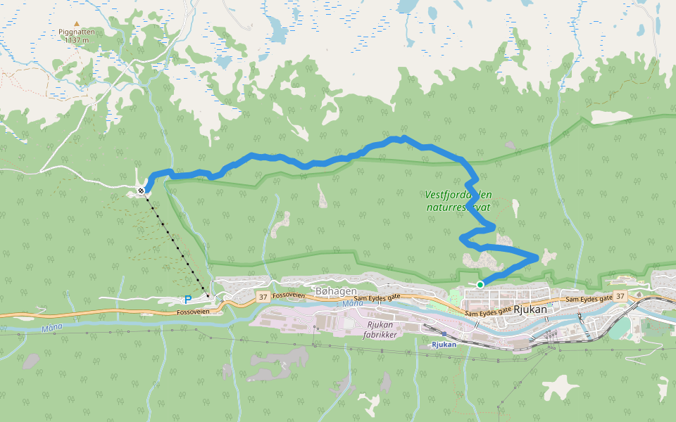Haddelandsveien walking route map in Rjukan