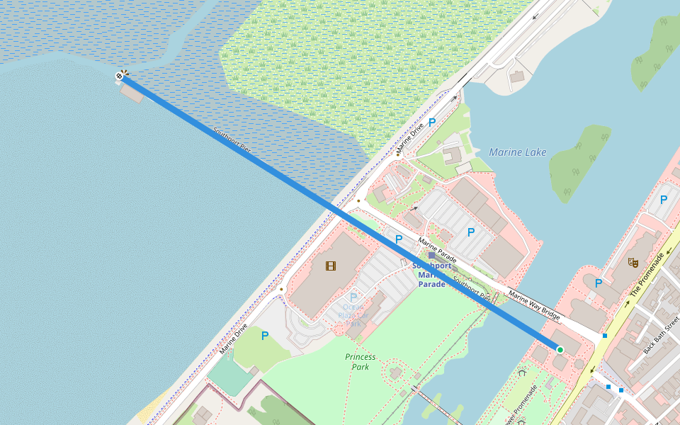 Southport Pier walking route map in Southport