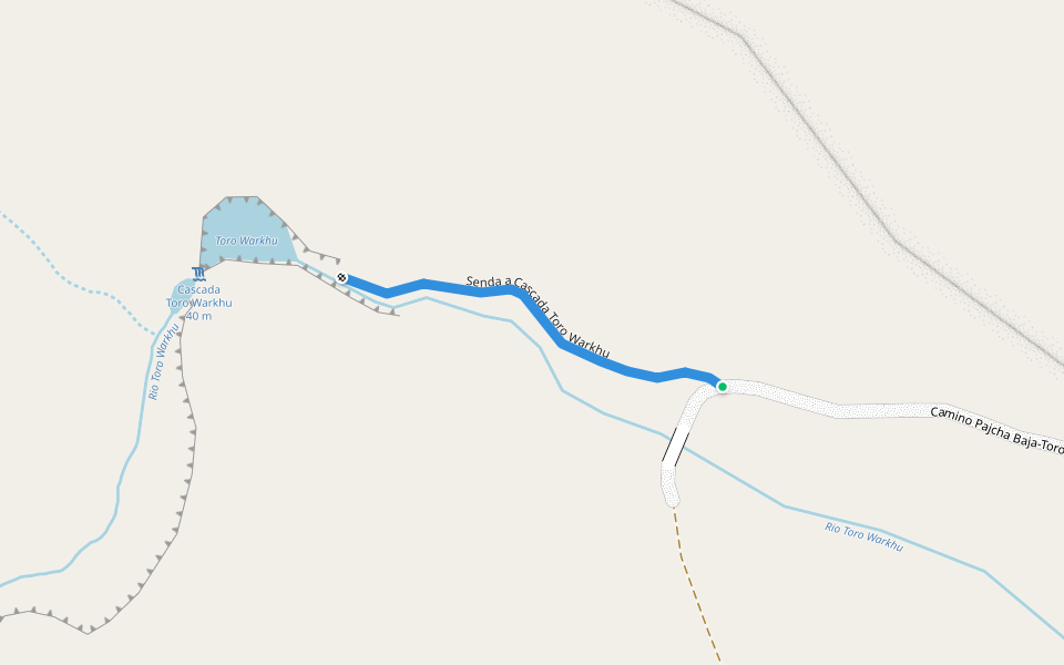 Senda a Cascada Toro Warkhu walking route map in Cochabamba