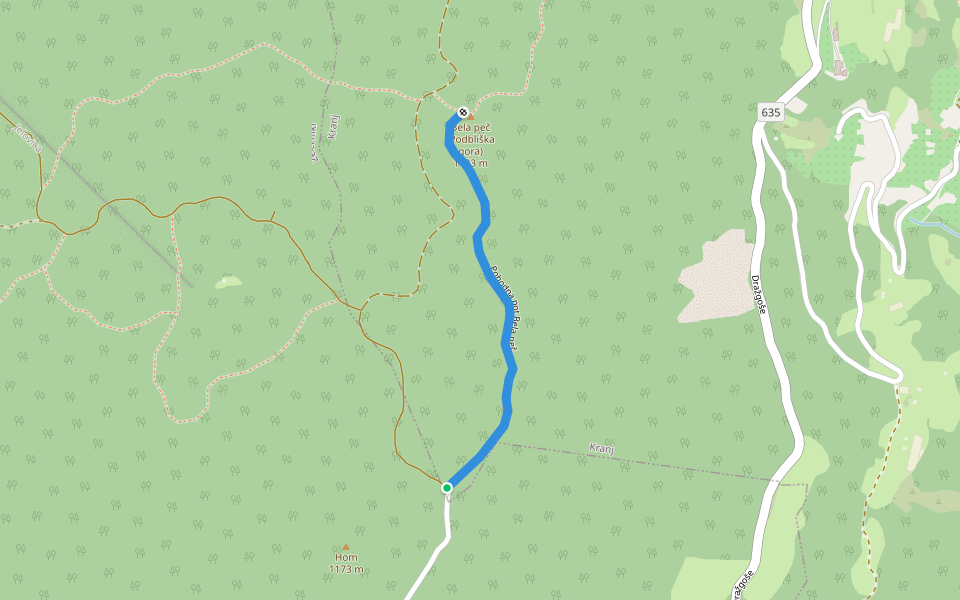 Pohodna pot Bela peč walking route map in Podblica