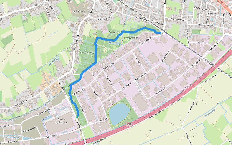 Everslaarbospad walking route map in Lokeren
