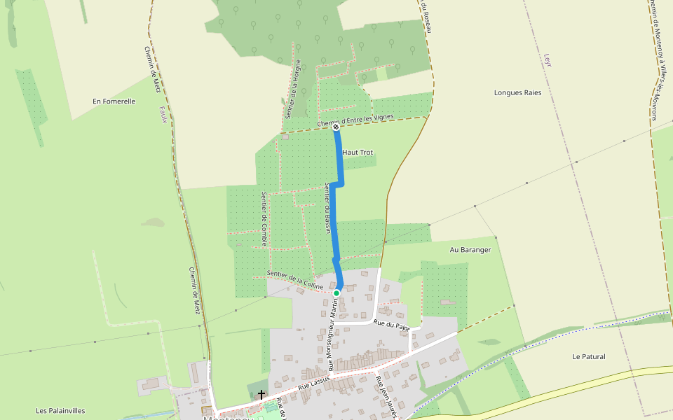 Sentier du Bassin walking route map in Montenoy