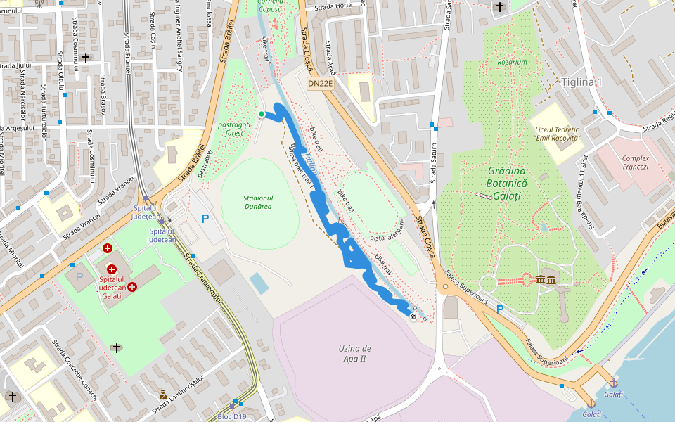 tiglina bike trail 1 walking route map in Galați