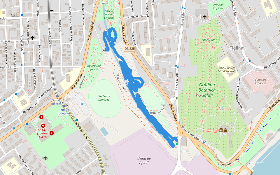 bike trail walking route map in Galați