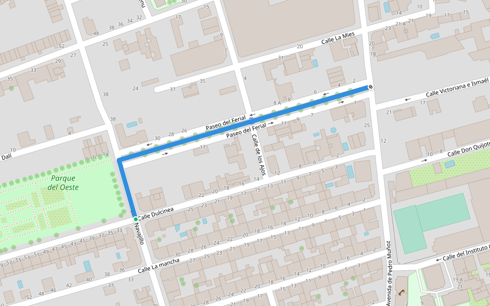 Paseo del Ferial walking route map in Mota del Cuervo