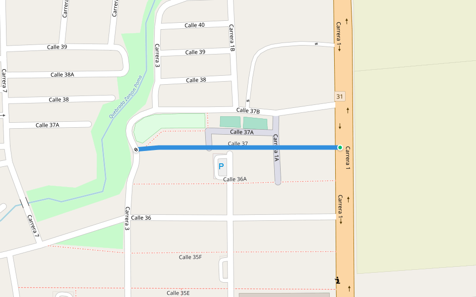 Calle 37 walking route map in Palmira