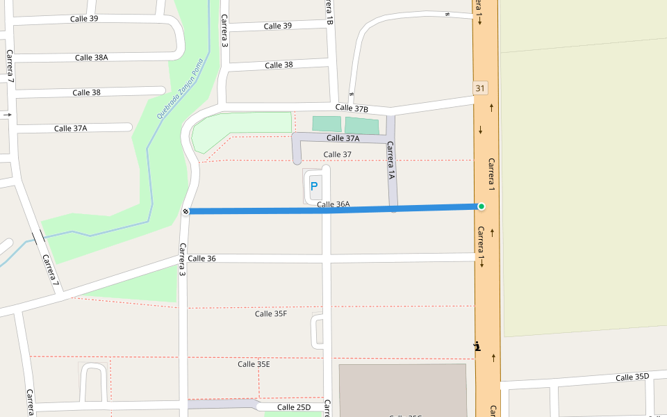 Calle 36A walking route map in Palmira