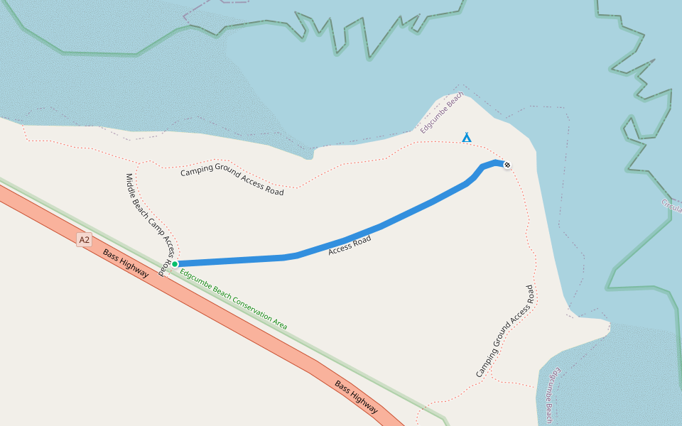 Access Road walking route map in Edgcumbe Beach