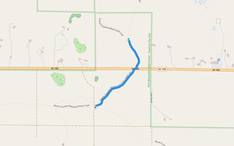 Grand Traverse Motorcycle Trail + SMT LP5 walking route map in Fife Lake