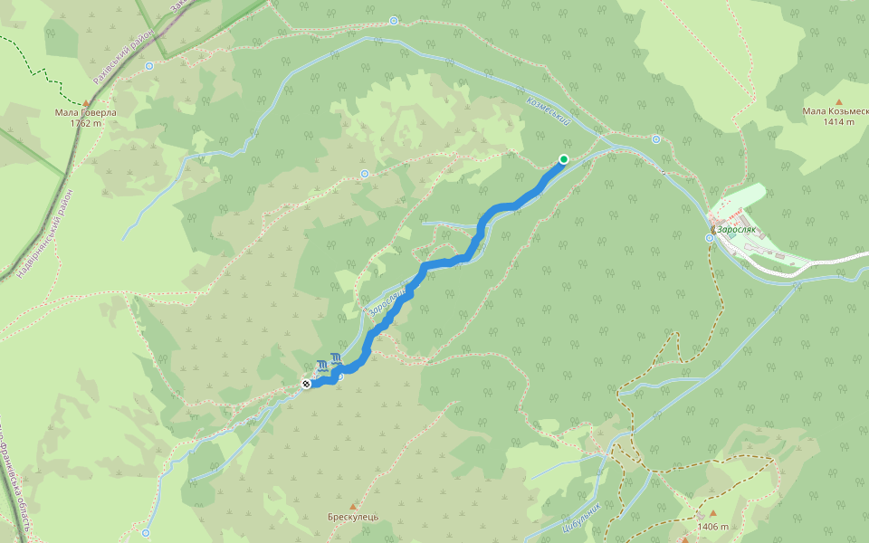 Заросляк - Водоспад walking route map in Vorokhta