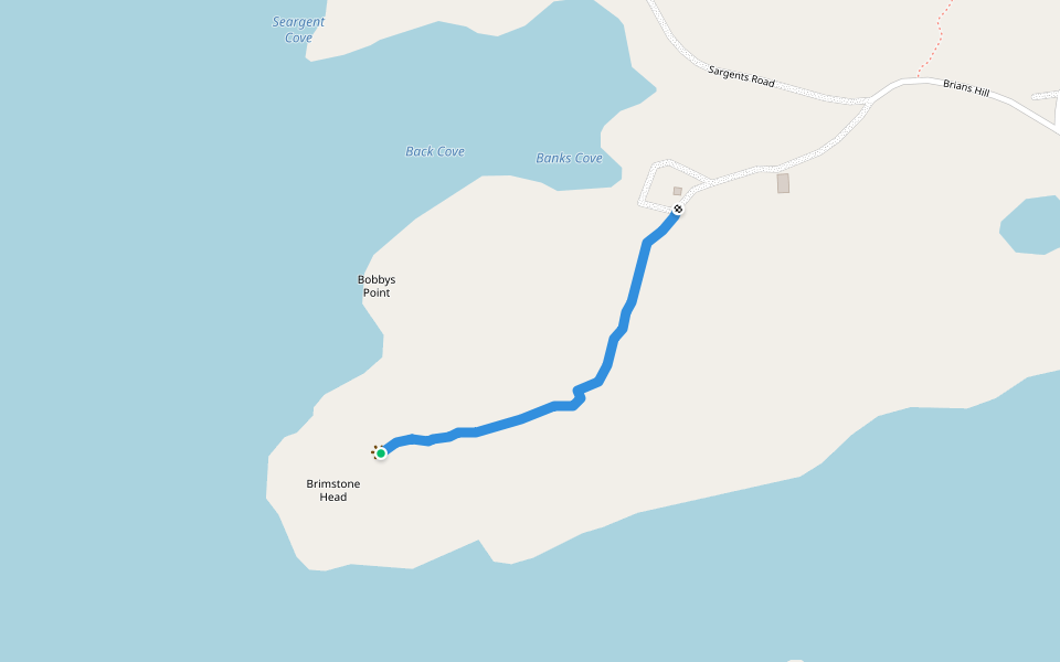 Footpath, partly steps, to Brimstone head walking route map in Fogo Island