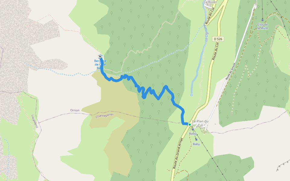 Chemin de Cote Belle walking route map in Ornon