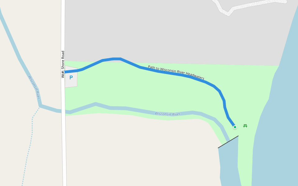 Path to Wisconsin River Headwaters walking route map in Phelps