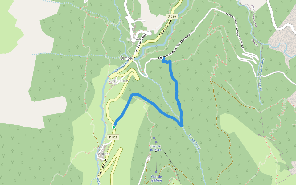Chemin de la Tuffière walking route map in Ornon
