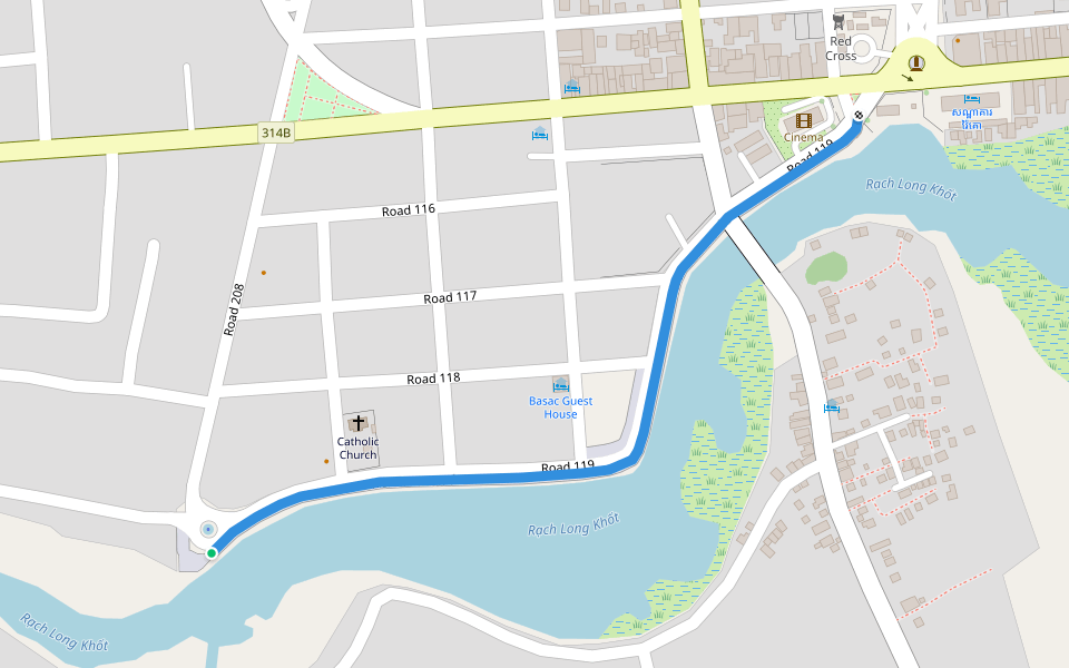 River Promenade walking route map in Svay Rieng