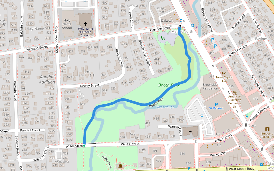 Booth Trail walking route map in Birmingham