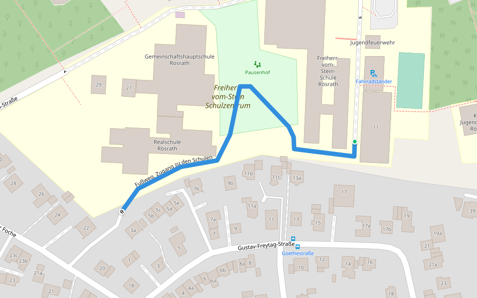 Fußweg, Zugang zu den Schulen walking route map in Rösrath