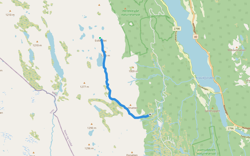 Merket rute til Eidsfjellet walking route map in Nore