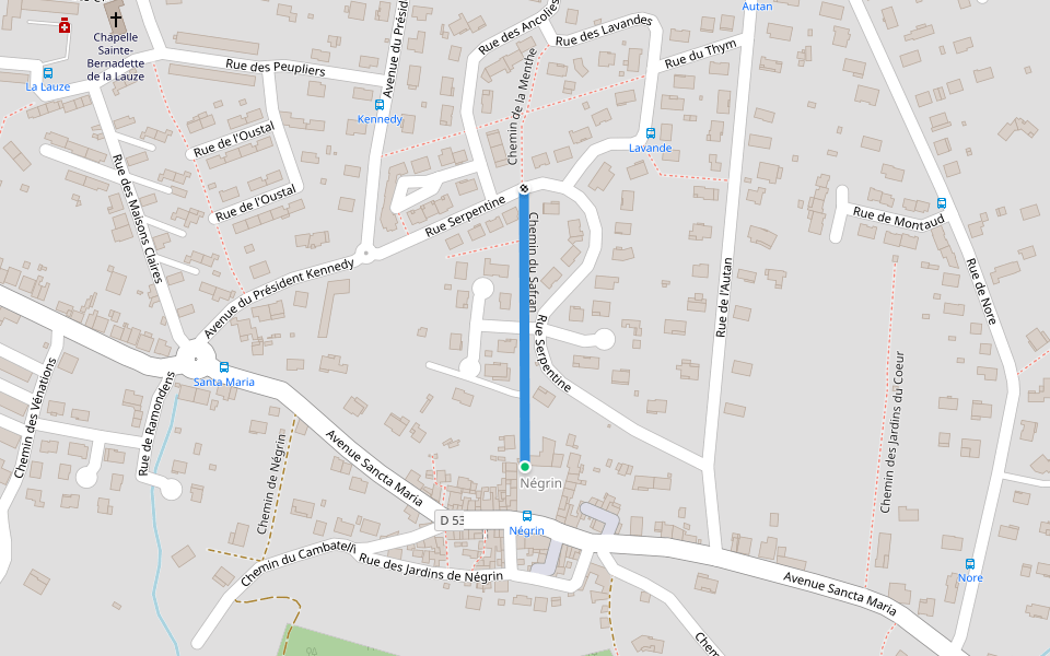 Chemin du Safran walking route map in Mazamet
