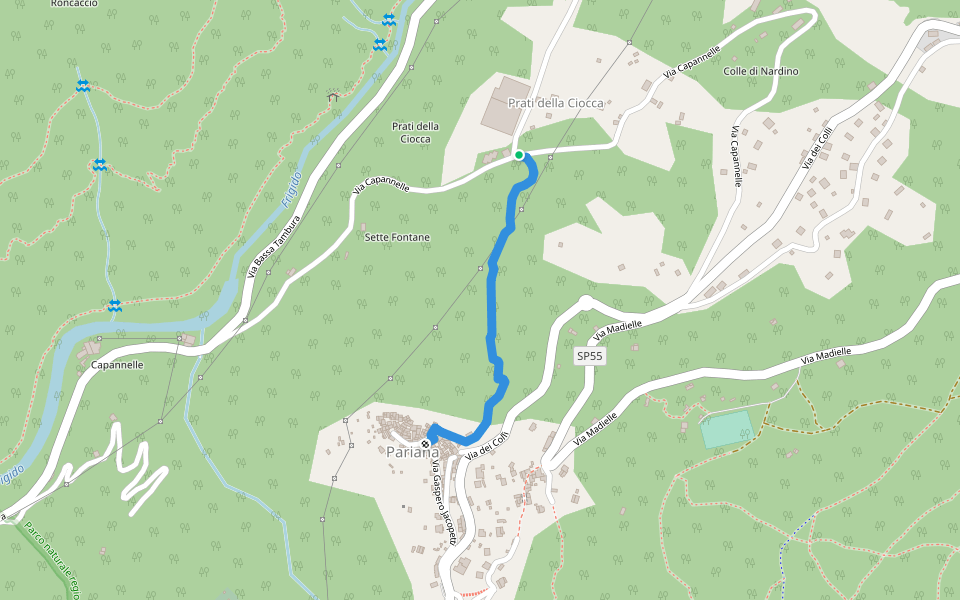 Sentiero Pariana-Canevara walking route map in Prati della Ciocca