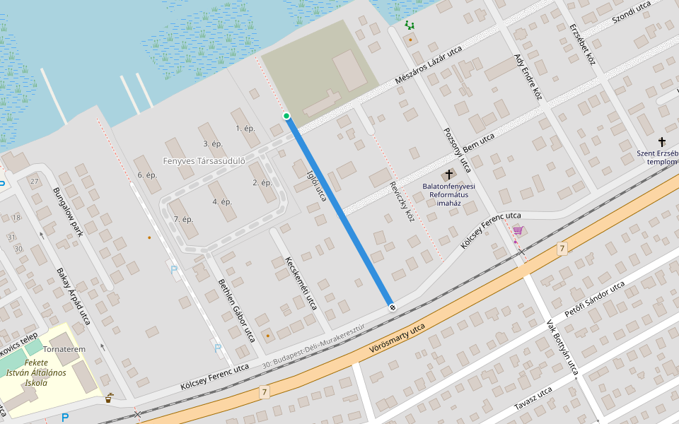 Iglói utca walking route map in Balatonfenyves