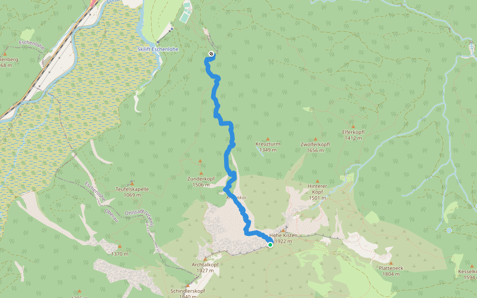 Archtalschluchtweg walking route map in Eschenlohe