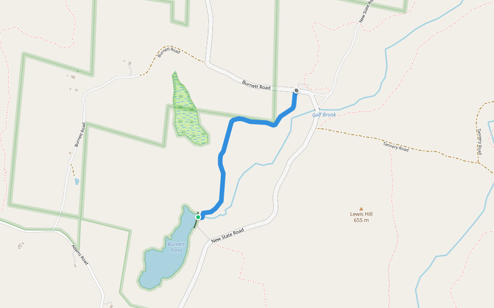 Burnett Pond Trail walking route map in Savoy